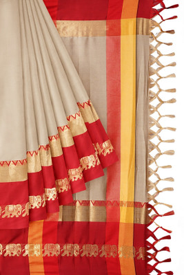 MORTAL TEXTILE R Animal Print Assam Silk Cotton Silk Saree(Orange)