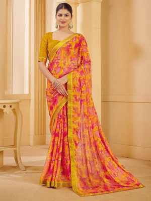 Anouk Rustic Printed Chinnalapattu Chiffon Saree(Pink)