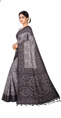 Padma Self Design, Printed Sambalpuri Pure Cotton Saree(Grey)