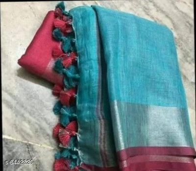govind handloom Solid/Plain Bollywood Cotton Silk Saree(Multicolor, Blue)
