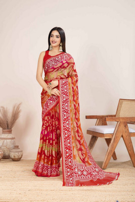 RekhaManiyar Printed Saree with Attached Blouse Brasso Saree(Red)