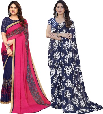 kashvi sarees Floral Print Daily Wear Georgette Saree(Pack of 2, Blue, Pink)