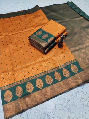 Vetrokart Printed Banarasi Tussar Silk Saree(Orange)