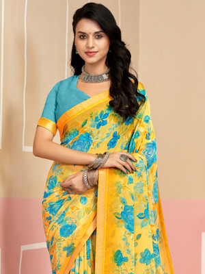 Anouk Rustic Printed Daily Wear Chiffon Saree(Yellow)