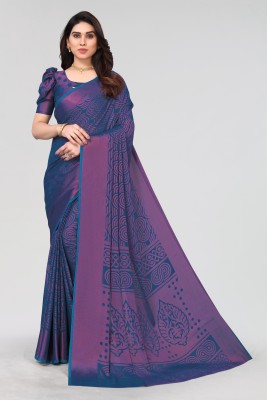 Winza Designer Printed, Geometric Print Bollywood Chiffon, Brasso Saree(Blue)