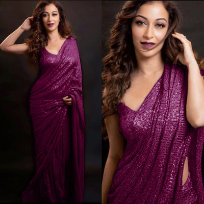 MADHUR HAND WORK ART Embroidered, Embellished Bollywood Georgette Saree(Gold)