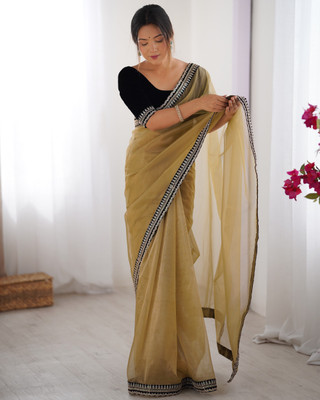 Divastri Embroidered Bollywood Net Saree(Beige)
