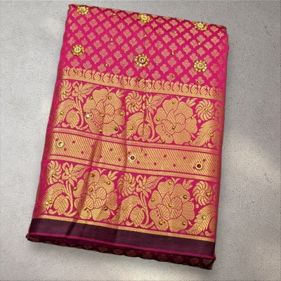 Aiman Creation Embellished Banarasi Pure Silk Saree(Pink)