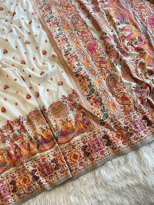 SWORNOF Solid/Plain, Tie-Dye Bollywood Viscose Rayon Saree(White)