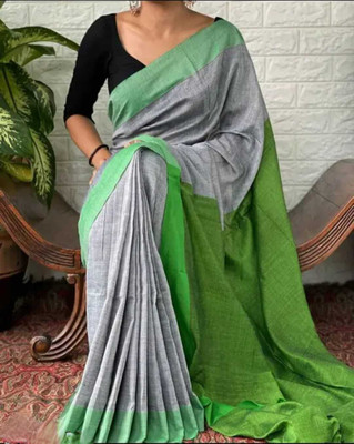 Swapna boutique Solid/Plain Handloom Pure Cotton Saree(Grey)