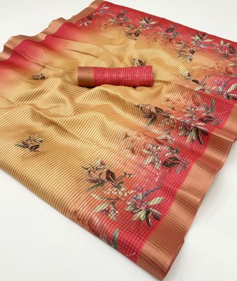 KOMAL NX Floral Print Gadwal Cotton Silk Saree(Pink)