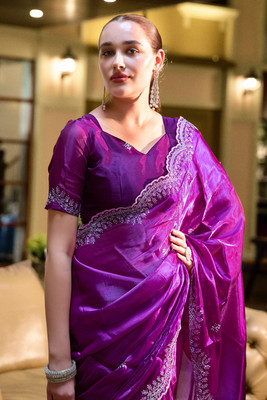 Vintro Embellished Bollywood Art Silk Saree(Purple)