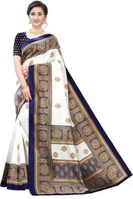 maayro Printed Bollywood Art Silk Saree(White)