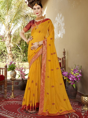 ANOUK Woven Chanderi Cotton Silk Saree(Yellow)