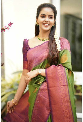 KP CREATION Self Design Daily Wear Jacquard Saree(Green)