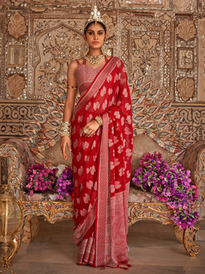 ANOUK Woven Banarasi Georgette Saree(Red)