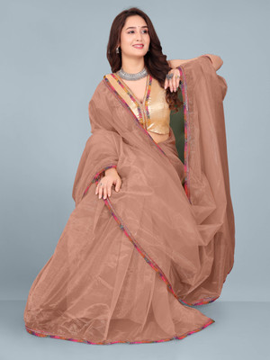 Saubhagyavati Solid/Plain Bollywood Net Saree(Gold, Beige)