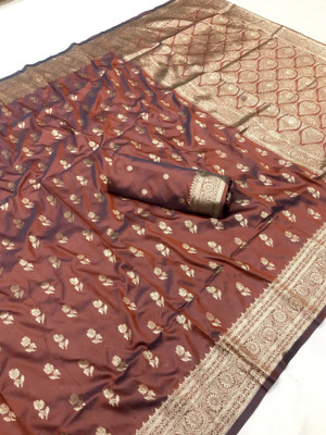 Sireen Creation Woven Banarasi Silk Blend Saree(Brown)