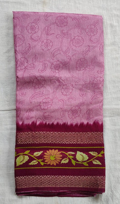 Elegant Ensemble Printed, Floral Print, Self Design Handloom Silk Blend Saree(Pink, Maroon)
