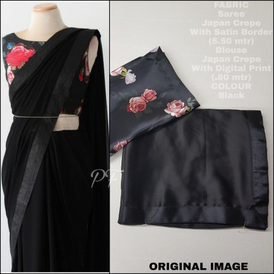 Arpita Fashion Solid/Plain Bollywood Crepe Saree(Black)