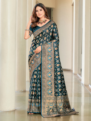Sariya Woven Banarasi Satin, Jacquard Saree(Light Blue)