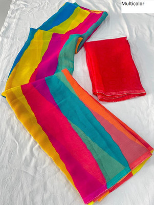 Vichitra Printed Bollywood Chiffon, Silk Blend Saree(Multicolor)