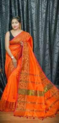 Priyoshree Saree Palace Woven Handloom Cotton Silk Saree(Orange)