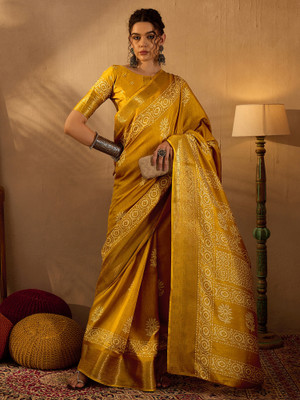 Sareemall Printed Madurai Silk Blend Saree(Mustard)