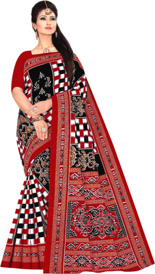ARTFULTHREADS Printed, Digital Print Sambalpuri Pure Cotton Saree(Maroon)