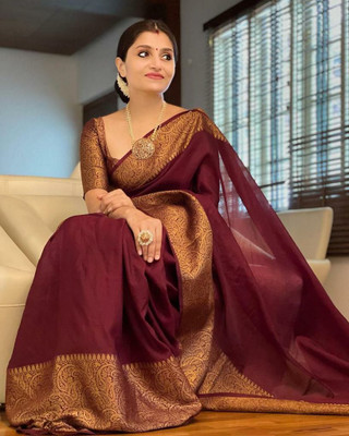 LXWOVEN Woven Banarasi Art Silk Saree(Maroon)