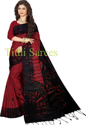 maadurga Printed Sambalpuri Cotton Blend Saree(Red)