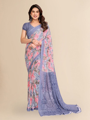 Moda Rapido Floral Print Bollywood Georgette Saree(Grey)