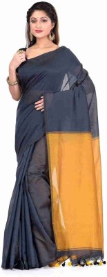 Sandhyatara Solid/Plain Handloom Cotton Silk Saree(Yellow, Black)