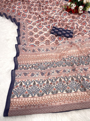 HouseOfCommon Digital Print Chanderi Cotton Blend Saree(Multicolor)