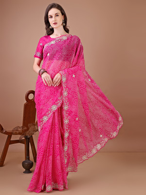 Tasrika Printed Bandhani Georgette Saree(Pink)