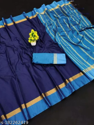 HITESH ENTERPRISE Woven Kanjivaram Silk Blend Saree(Dark Blue)