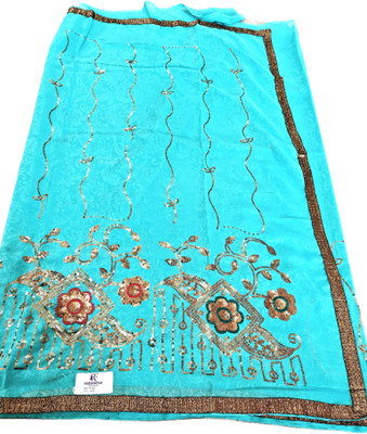 Raashreya Fashions Embroidered Bollywood Chiffon Saree(Light Blue)