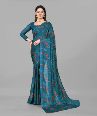 PHORIA STYLE Printed, Self Design Daily Wear Chiffon, Georgette Saree(Light Blue)