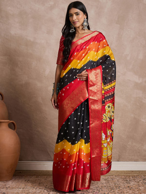 Sareemall Printed Chinnalapattu Silk Blend Saree(Black)