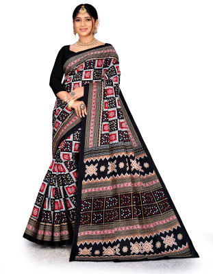 RUKAMANI Printed, Self Design Sambalpuri Cotton Blend Saree(Black)
