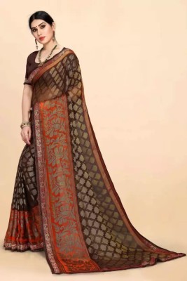Harsiddhi fashion Printed Bollywood Chiffon, Brasso Saree(Red, Brown)