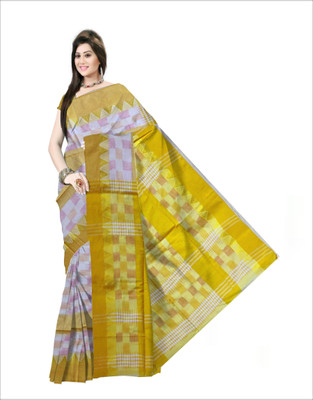 Pradip Fabrics Self Design Handloom Pure Cotton Saree(Yellow)