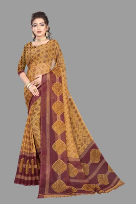 Vimalnath Synthetics Printed Mysore Georgette Saree(Yellow)