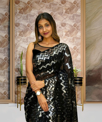 Clemira Embellished Bollywood Georgette Saree(Black)