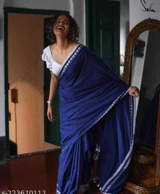 sdn Woven Handloom Handloom Cotton Blend Saree(Blue)