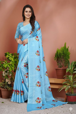 jihana fab Printed Banarasi Chiffon Saree(Multicolor)