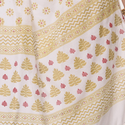 Desh Bidesh Printed Handloom Cotton Blend, Pure Cotton Saree(White)