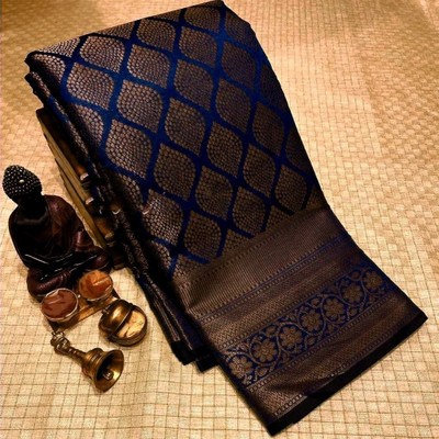 Gajal Self Design Kanjivaram Art Silk, Pure Silk Saree(Dark Blue)