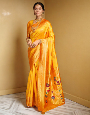 Mahastree Woven Paithani Silk Blend Saree(Mustard)