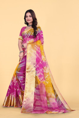 Aarunika MNT Printed Bollywood Organza Saree(Yellow)